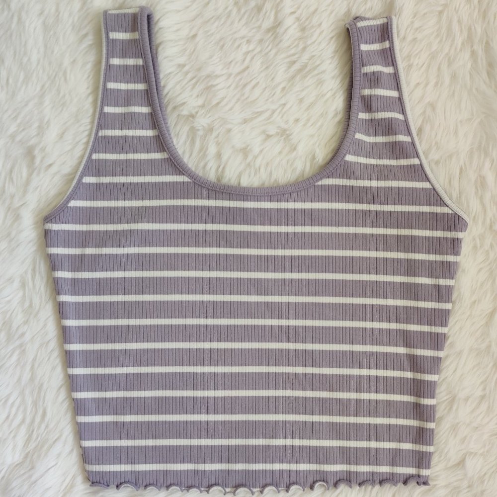 Liz & Sara Purple Striped Ruffled Hem Cropped Tank Top XL